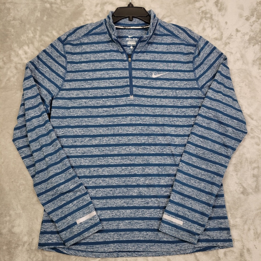 Nike Men's Large Dri-Fit Heather Striped 1/4 Zip Long Sleeve Running Pullover